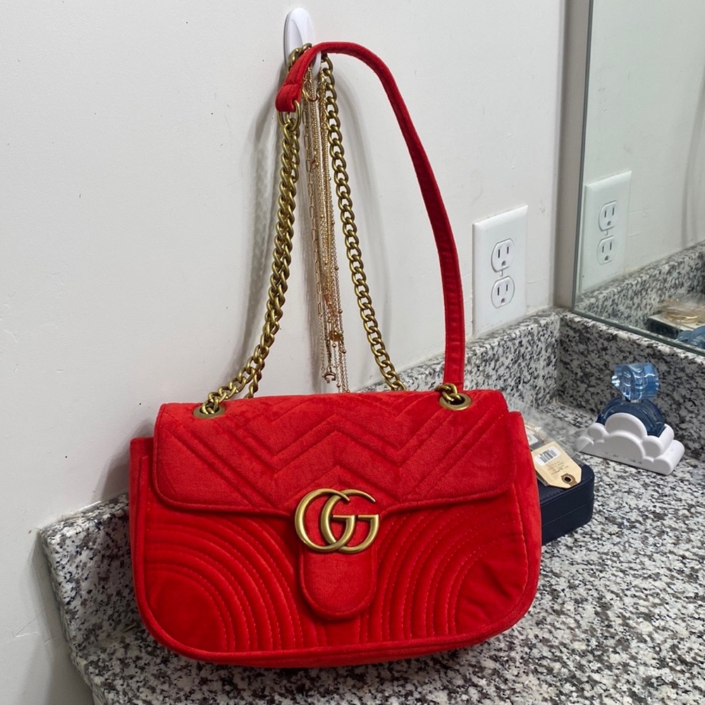 GUCCI GG Marmont Chain Flap velvet crossbody bag